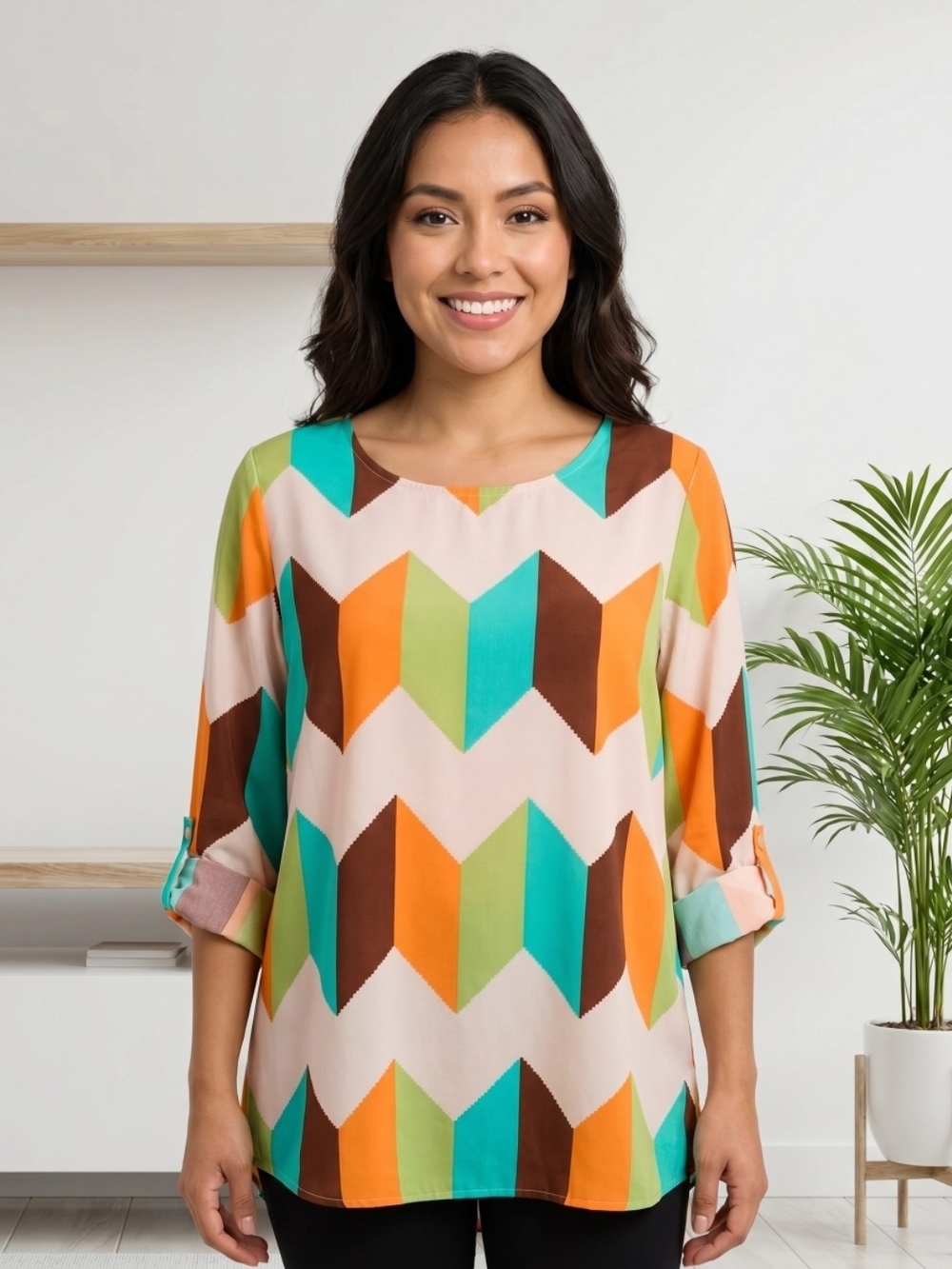 MODCLOTH PEACH CREAM GEO VINTAGE STYLE BLOUSE SZ 1X